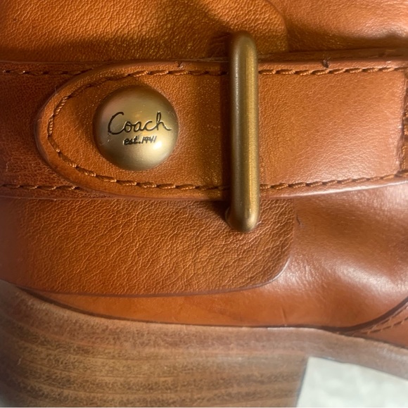 Coach Natale Women US 6 Cognac Leather Riding Boot Harness Knee High‎ Pull On - Picture 15 of 16